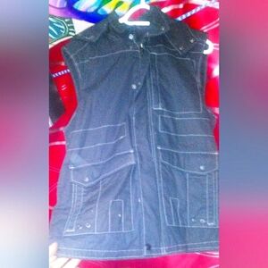 Mens Vintage Guess black Hooded Vest Urban Style size Big Medium